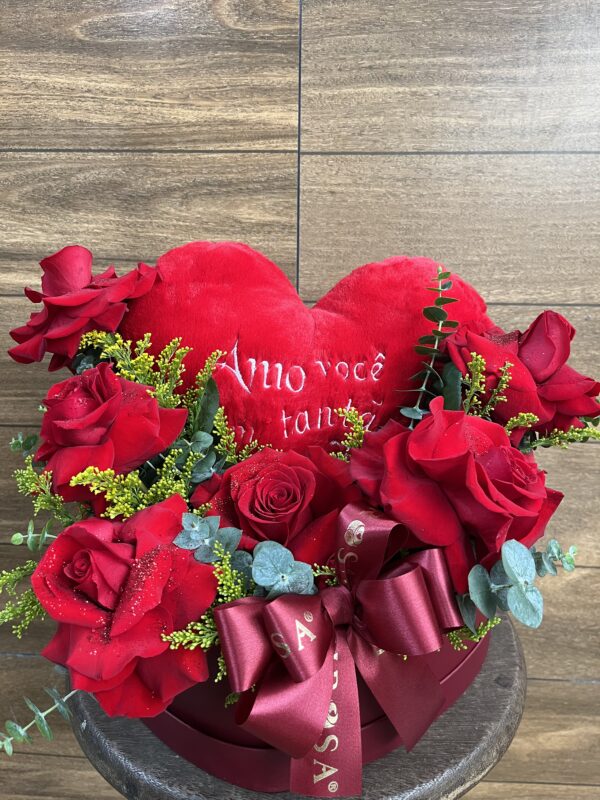 BOX rosa Importada + Coração de pelúcia com braço