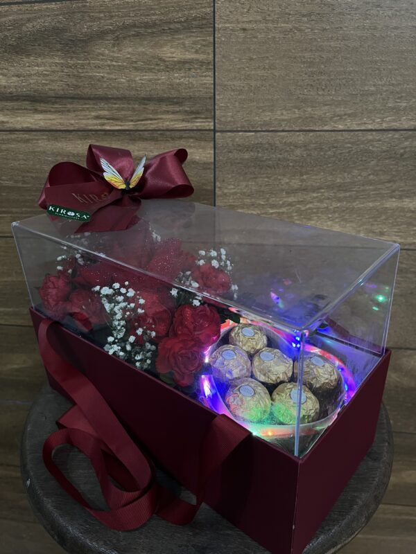 Sacola com Rosas, Chocolate coração com luz de Led - Imagem 4