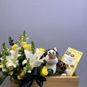 Box Madeira Lírios, Rosas, Boca de Leão, Pelúcia & Wafers