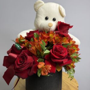 Box 6 Rosas Importadas + Astromélias + Urso