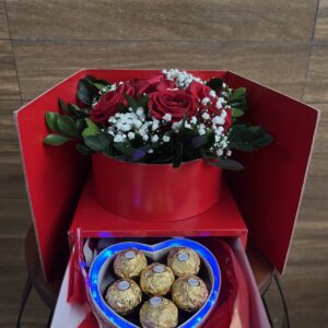 BOX surpresa, Rosas vermelhas e Luz Led + Ferrero Rocher