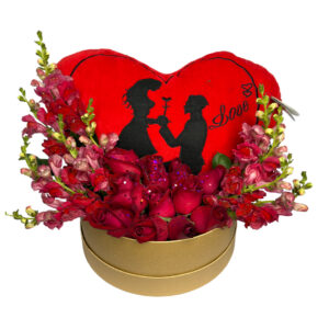 BOX CORAÇÃO VERMELHO Com Rosas vermelhas + Boca de Leão + pelúcia