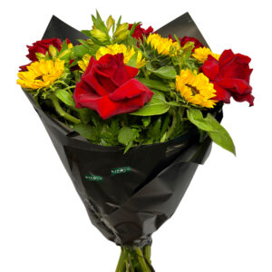 Buquê 12 ROSAS. 6 GIRASSÓIS e 6 Vermelhas Colombiana